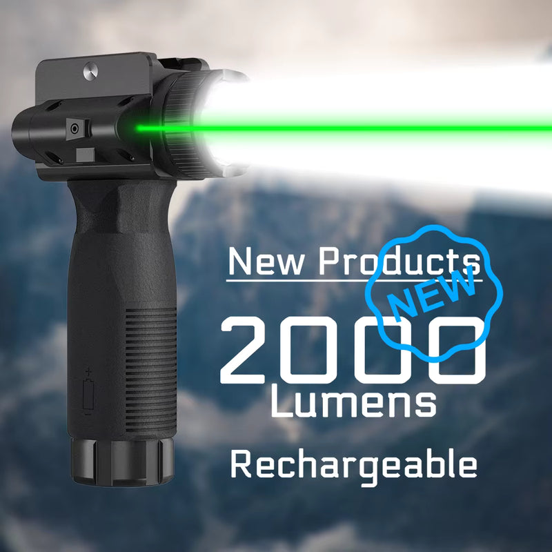2000 Lumen Light/Strobe Green Laser Sight Rechargeable Rifle Grip Light